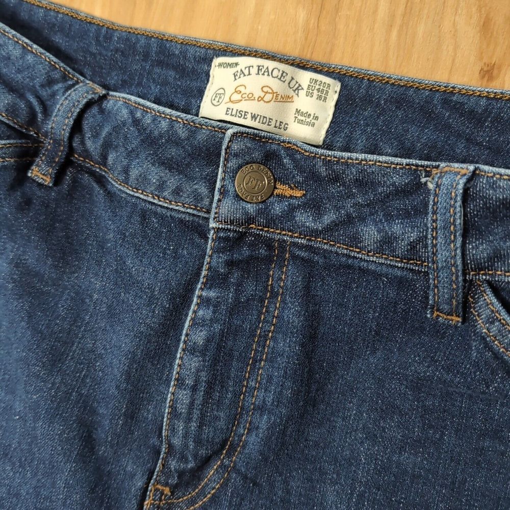 Fat Face UK Womens 20 38x29 Eco Denim Elise‎ Wide Leg High Waist Jeans Blue EUC